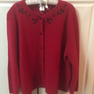 PENDLETON RED WOOL EMBROIDERED BEADED SWEATER-3X
